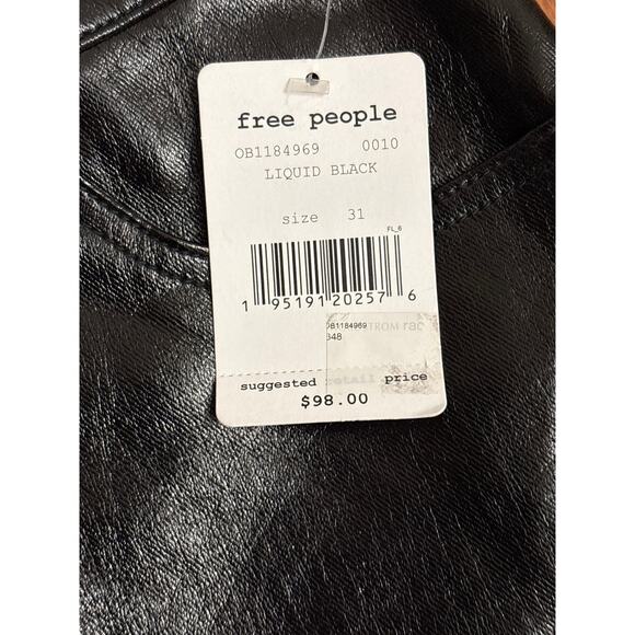 We The Free People Phoenix Coated Skinny Jeans Black 31 Button Fly Faux Leather - Picture 3 of 5